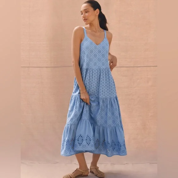 Linen Dress Splendid Dresses Nordstrom Splendid Wynona Eyelet Cotton Midi  Dress In Blue Lyst